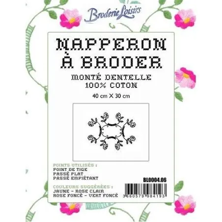 Napperon à broder fleur n6 - 40 x 30 cm - coton blanc