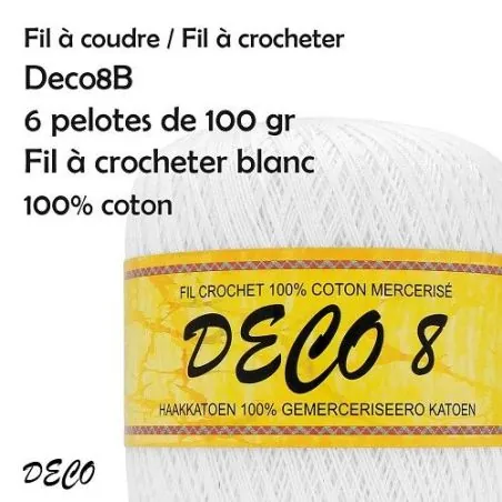 6 pelotes 100 gr - 100% coton à crocheter blanc