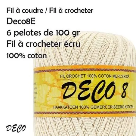 6 pelotes 100 gr - 100% coton à crocheter écru