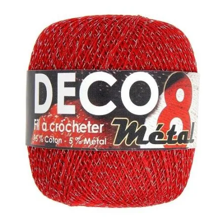 fil à crocheter rouge x6 pelotes 100 gr - 95% coton 5% métal