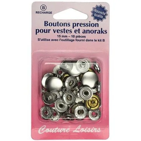 Boutons pressions anoraks 15 mm x10 col. Nickel