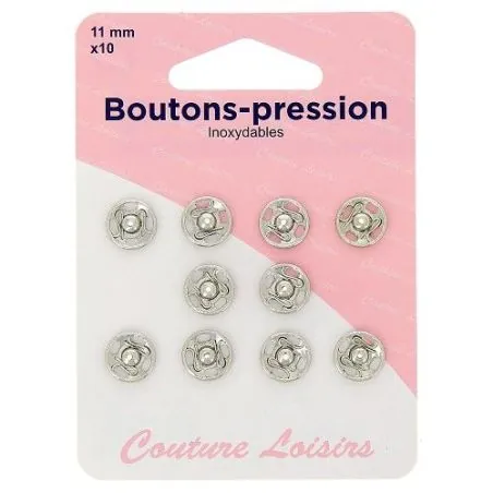 Boutons pression 11 mm nickelés X10