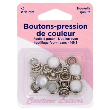 Boutons pression 11 mm col. Perle x6