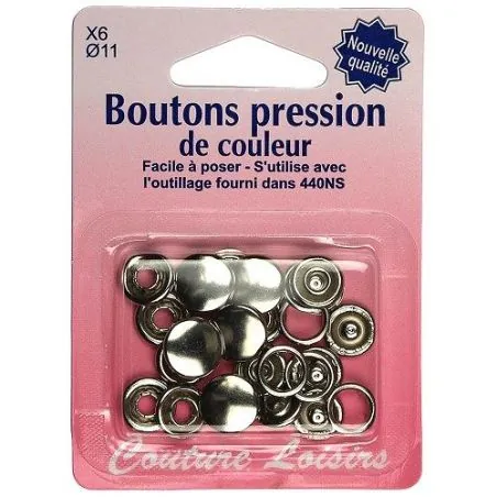 Boutons pression 11 mm col. Argent x6