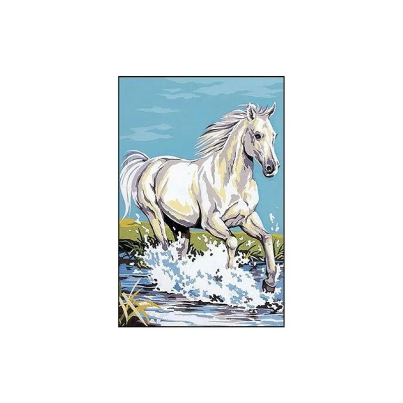 Canevas à broder cheval galop - 22 x 30 cm