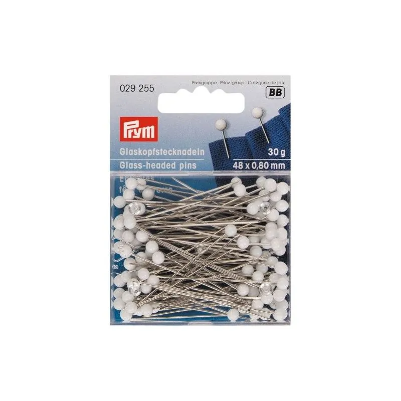 Boite Epingles tête de verre blanc 0,80 x 48 mm Boite Epingles tête de verre blanc 0,80 x 48 mm