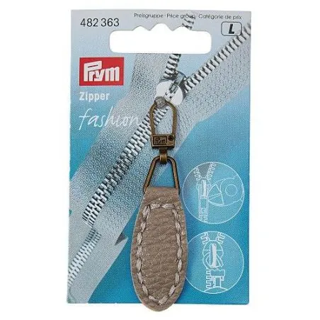 Tirette Fashion-Zipper imitation cuir ovale taupe