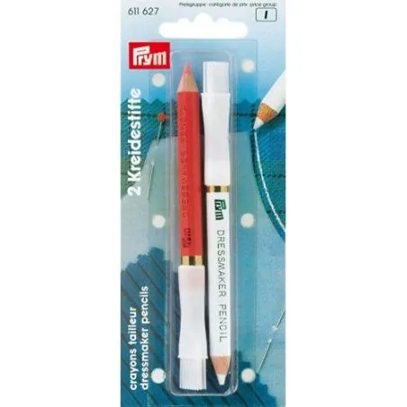 Crayons craie rouge et blanc Carte 2 avec brosse à effacer, 11 cm