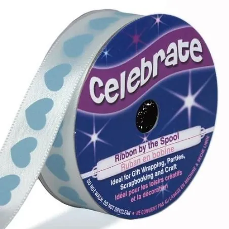 Ruban : Imprimé, Coeur : 16 mm x 4 m : Polyester : Bleu ciel : B Ruban : Imprimé, Coeur : 16 mm x 4 m : Polyester : Bleu ciel : B