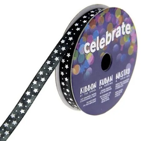 Ruban : Satin, Etoile : 6 mm x 2 m : Noir, Blanc : B Ruban : Satin, Etoile : 6 mm x 2 m : Noir, Blanc : B