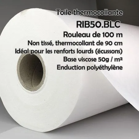 Rouleau tissus blanc 50 m renfort thermocollante lourde larg.90 - P200.BLC