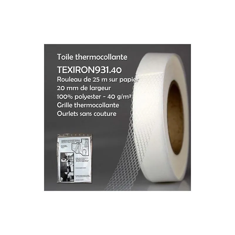 Rouleau Thermocollant 25 m thermocollante ourlets 20 mm 100% pol