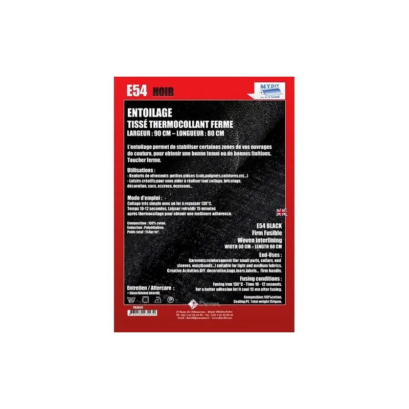 Thermocollant Entoilage tissé Thermo Fermé L 80 cm l 90cm Noir Thermocollant Entoilage tissé Thermo Fermé L 80 cm l 90cm Noir