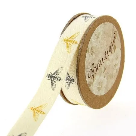 Ruban : Abeille : 15 mm x 5 m : Coton : Crème, Jaune Ruban : Abeille : 15 mm x 5 m : Coton : Crème, Jaune