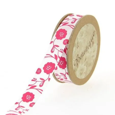 Ruban : Fleur : 15 mm x 5 m : Coton : Blanc, Rose Ruban : Fleur : 15 mm x 5 m : Coton : Blanc, Rose