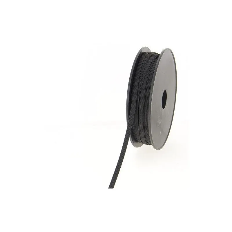 Ruban noir Bobine 50 m Tresse élastique plate 6 mm 8 gommes