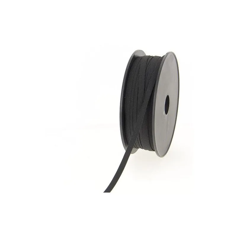 Ruban noir Bobine 50 m Tresse élastique plate 7 mm 10 gommes