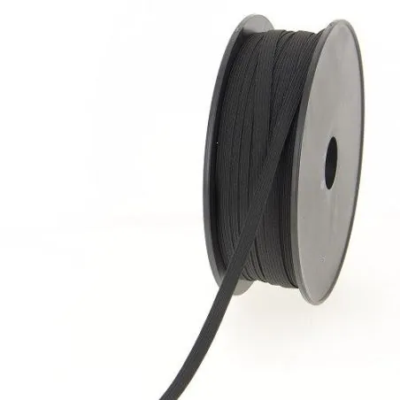 Ruban noir Bobine 50 m Tresse élastique plate 7 mm 10 gommes Ruban noir Bobine 50 m Tresse élastique plate 7 mm 10 gommes