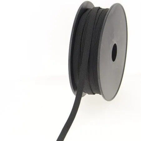 Ruban noir Bobine 50 m Tresse élastique plate 8.5 mm 12 gomme