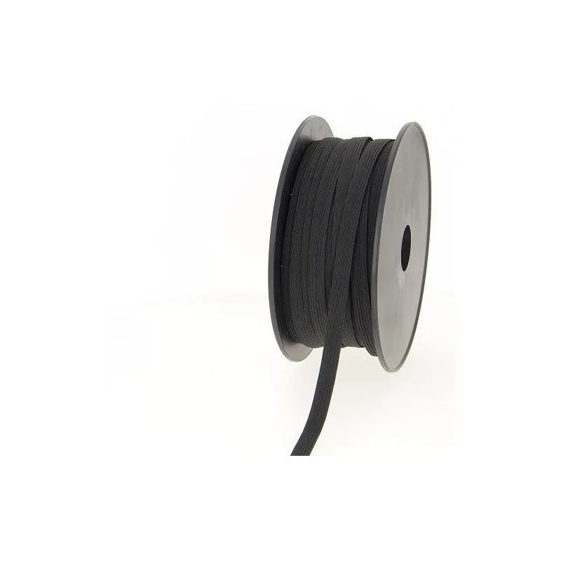 Ruban noir Bobine 50 m Tresse élastique plate 10 mm 14 gommes