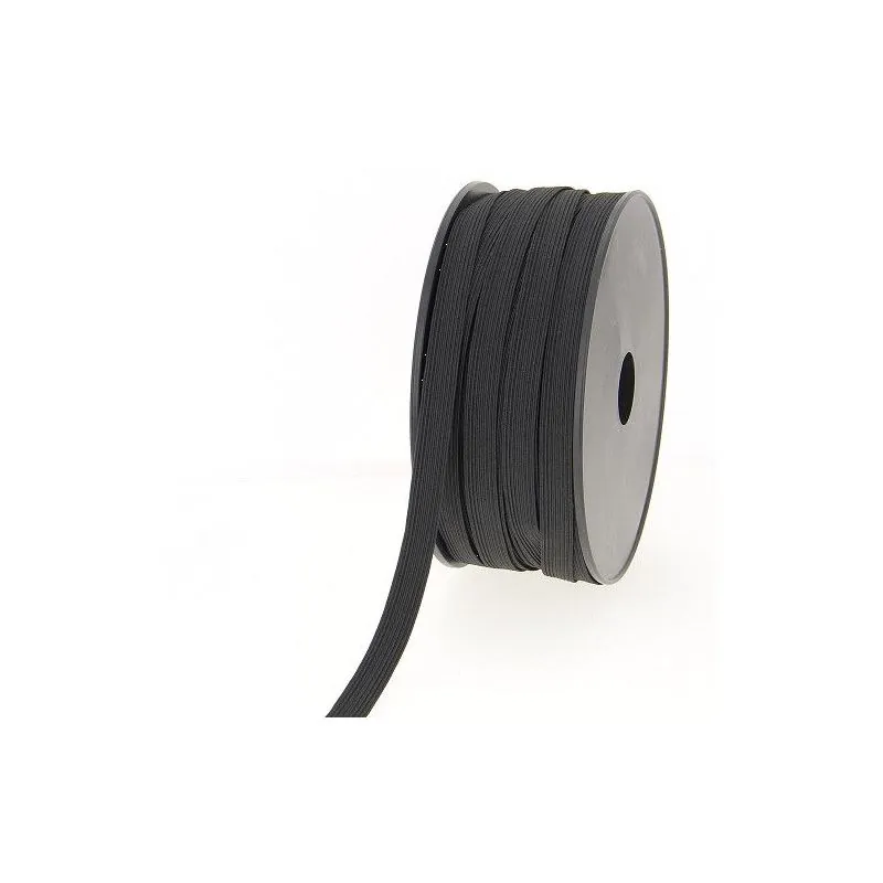 Ruban noir Bobine 50 m Tresse élastique plate 12 mm 16 gommes