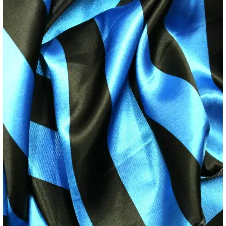 Tissu Satin polyester rayures noires et bleus