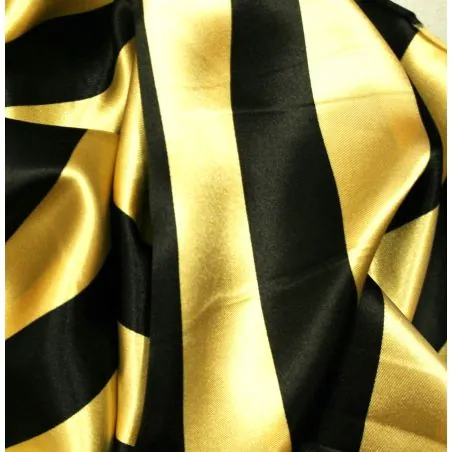 Tissu Satin polyester rayures noires et or