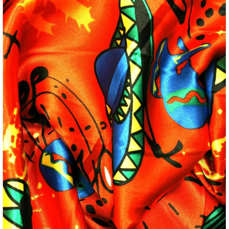 Satin polyester mexicains sur fond rouge