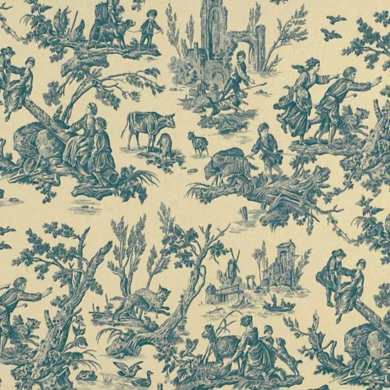 Toile de Jouy coton 30325 AU LOUP 10 BLEU Toile de Jouy coton 30325 AU LOUP 10 BLEU