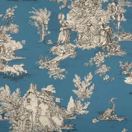 Tissu Coton imprimé pastorale bleu