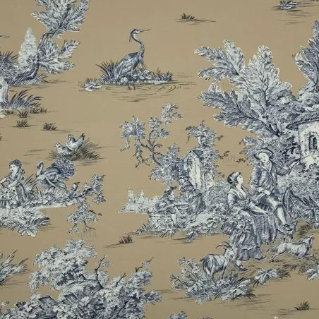 Tissu PASTORALE -BEIGE/BLEU BACHETTE 100%COTON Tissu PASTORALE -BEIGE/BLEU BACHETTE 100%COTON
