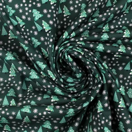 Tissu coton vert bouteille imprimé sapins de Noël- oeko tex Tissu coton vert bouteille imprimé sapins de Noël- oeko tex