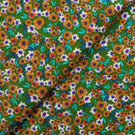 Tissu coton vert kaki imprimés fleuris Tissu coton vert kaki imprimés fleuris