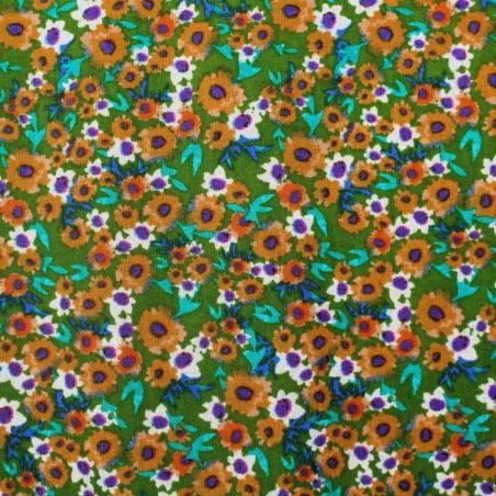 Tissu coton vert kaki imprimés fleuris Tissu coton vert kaki imprimés fleuris