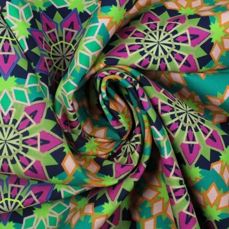 Tissu coton vert imprimé géométrique