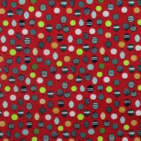Tissu coton rouge imprimé boules de Noël - oeko tex Tissu coton rouge imprimé boules de Noël - oeko tex