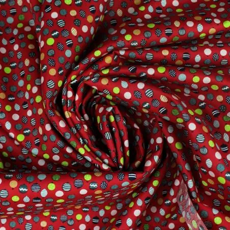 Tissu coton rouge imprimé boules de Noël - oeko tex Tissu coton rouge imprimé boules de Noël - oeko tex