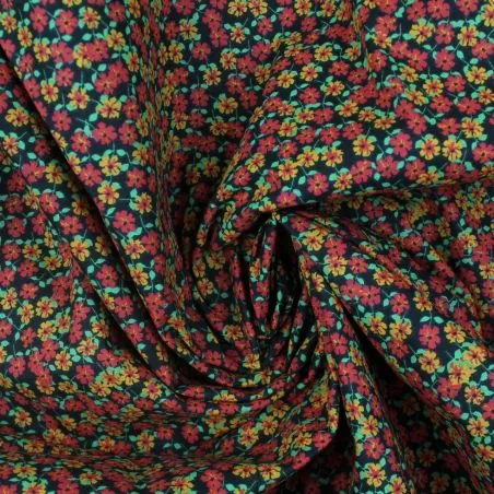 Tissu coton noir imprimé fleuri