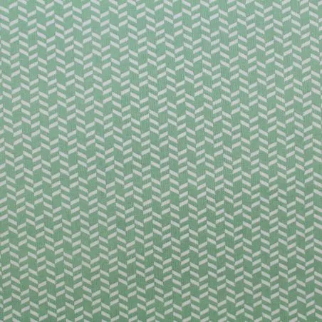 Tissu coton vert amande imprimé géométrique blanc