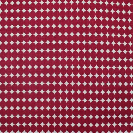 Tissu coton blanc imprimé rond framboise