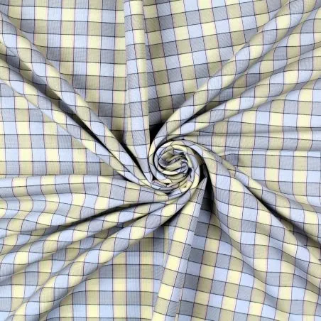 Tissu coton chemise blanc à carreaux jaune et bleu Tissu coton chemise blanc à carreaux jaune et bleu