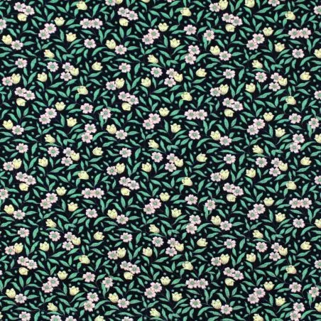 Tissu coton noir imprimé fleurs rose Tissu coton noir imprimé fleurs rose