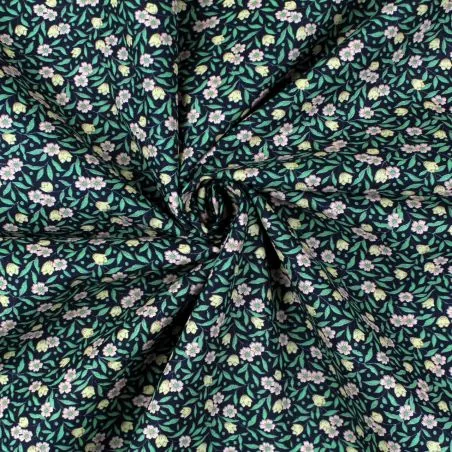 Tissu coton noir imprimé fleurs rose Tissu coton noir imprimé fleurs rose