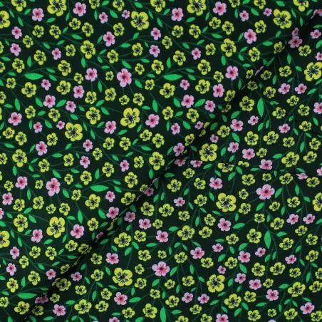 Tissu popeline de coton vert sapin imprimé fleuri Tissu popeline de coton vert sapin imprimé fleuri