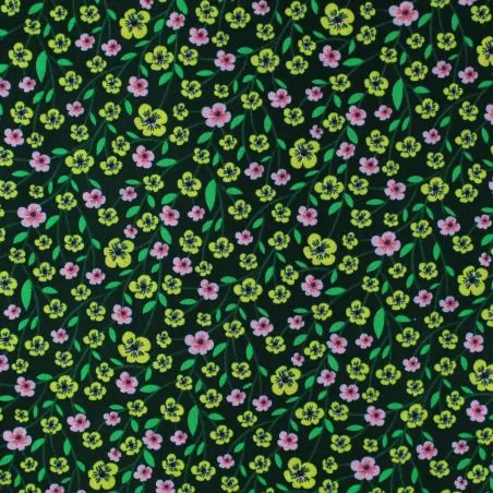 Tissu popeline de coton vert sapin imprimé fleuri Tissu popeline de coton vert sapin imprimé fleuri