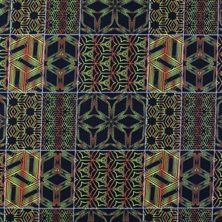 Tissu coton noir imprimé géométrique