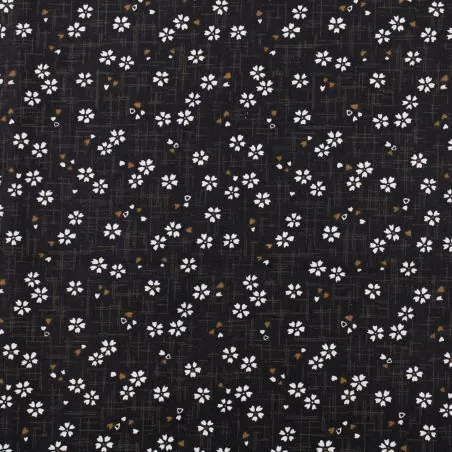 Tissu coton marron foncé imprimé géométrique et fleurs