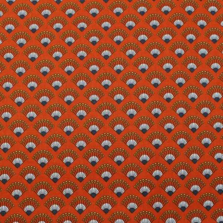 Tissu coton orange imprimé éventail