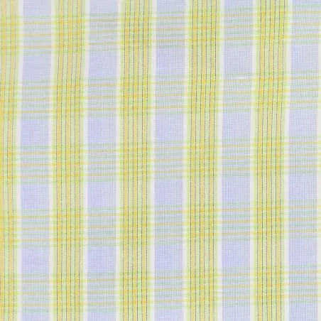 Tissu coton chemise blanc à rayures jaune, vert et bleu