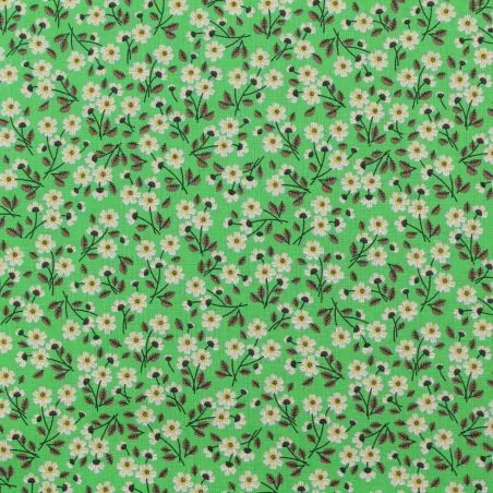 Tissu coton vert imprimé fleuri